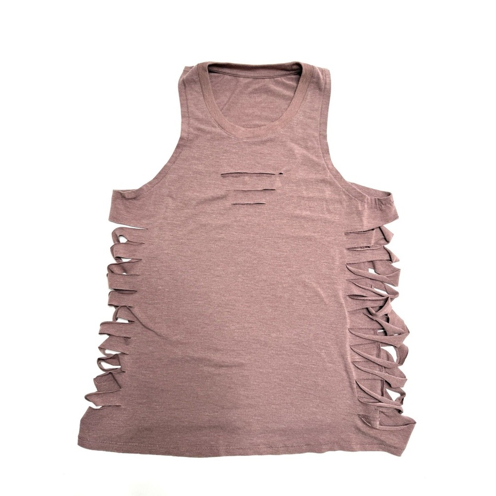 ALO Cut It Out Long Tank Top Yoga Mauve Size S/M Slashed Sides Slits Edgy Pink